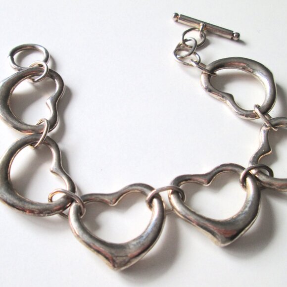 Sterling Silver Heart Link Links Toggle Bracelet Stamped 925 Bold Chunky… - Picture 2 of 12